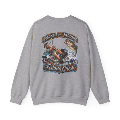 Fishing Crew Sweatshirt — "Hooked on Trouble" Graphic Crewneck - Personalized