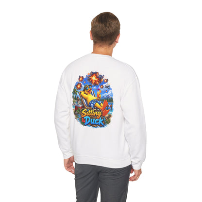 Sitting Duck Graphic Sweatshirt – Colorful Tropical Duck Illustration