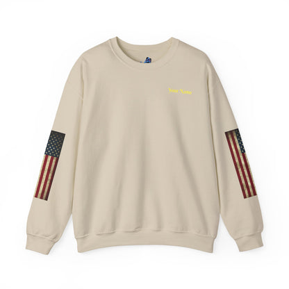 Patriotic Veteran Tribute Crewneck Sweatshirt — American Flag Sleeves & Military Honor Back Print - Personalized
