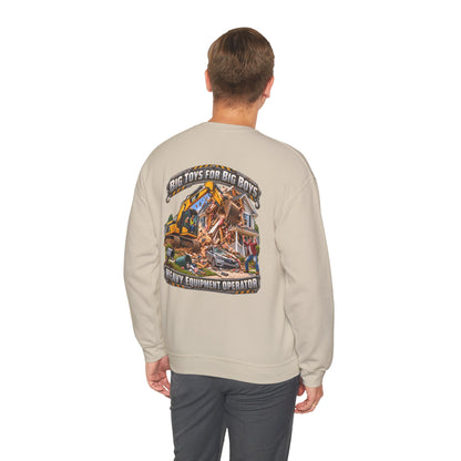 Funny Heavy Equipment Operator Crewneck Sweatshirt — "Big Toys for Big Boys" Construction Truck Graphic - Personalized