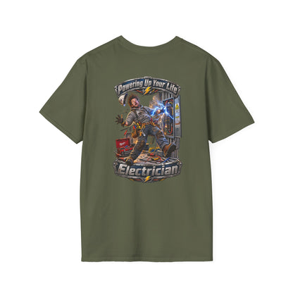 Funny Electrician Crewneck T-Shirt — 'Powering Up Your Life' Tradesman Gift - Personalized