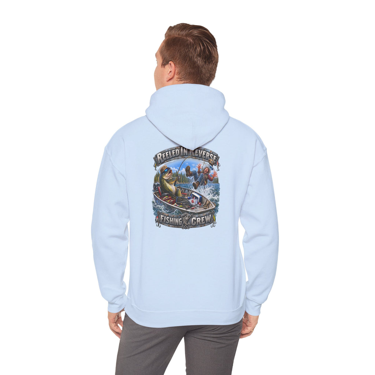 Fishing Crewneck Hoodie — "Reeled in Reverse" Graphic