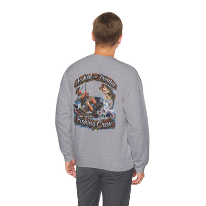 Fishing Crew Sweatshirt — "Hooked on Trouble" Graphic Crewneck