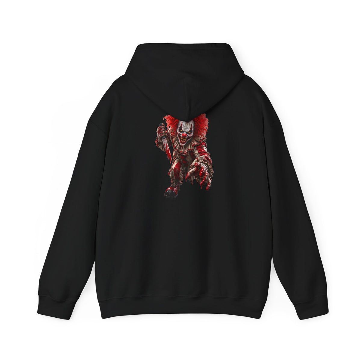 Horror Clown Graphic Hoodie — Creepy Red Pennywise Style Back Print
