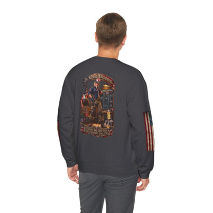 Patriotic Revolutionary War Crewneck Sweatshirt — Vintage American Flag Sleeves - Personalized