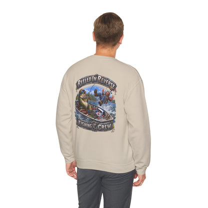 Fishing Crewneck Sweatshirt — "Reeled in Reverse" Graphic