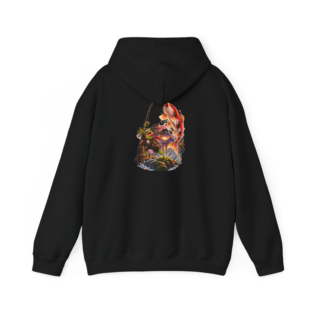 Hoodie - Koi Fish Garden Back Print Hoodie (Japanese Pond, Tranquil Zen Design)
