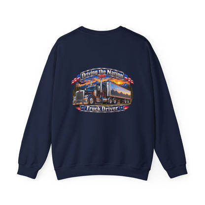 Truck Driver Crewneck Sweatshirt — "Driving the Nation" Patriotic Semi-Truck Design - Personalized