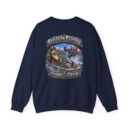 Fishing Crewneck Sweatshirt — "Reeled in Reverse" Graphic