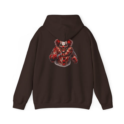 Horror Clown Bear Hoodie — Creepy Bloodied Teddy Graphic Sweatshirt