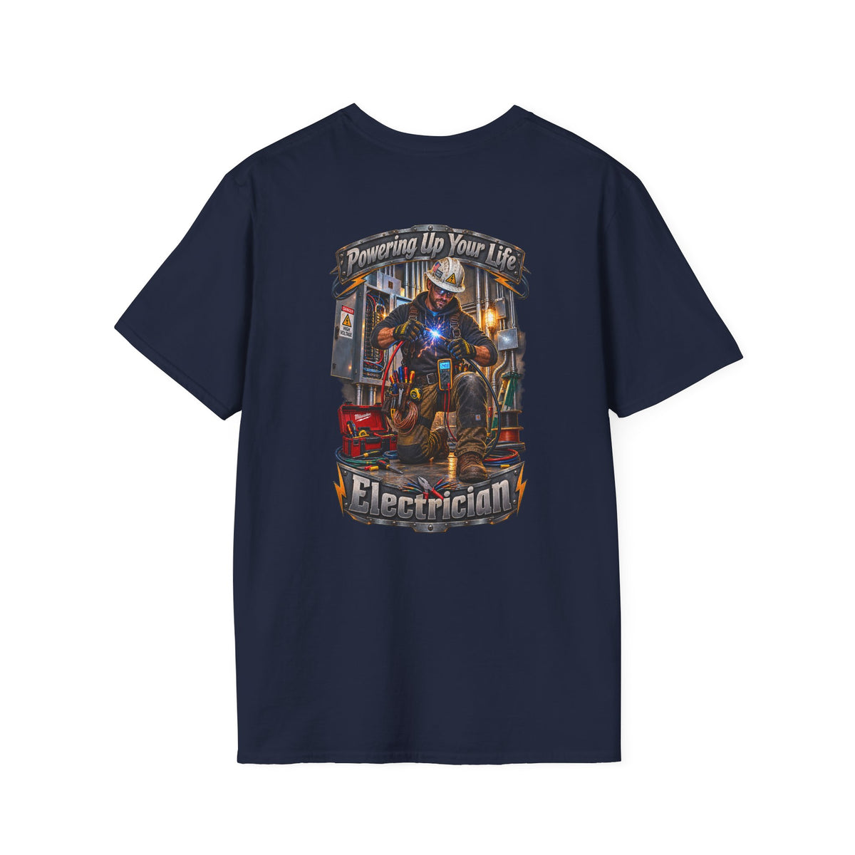 Electrician Crewneck T-Shirt — 'Powering Up Your Life' Tradesman Gift - Personalized